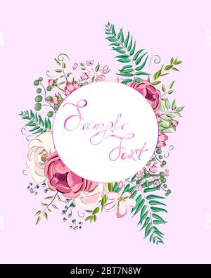 Greeting card with roses can be used as invitation card for wedding, birthday and other holiday and pink background. illustration Stock Vector