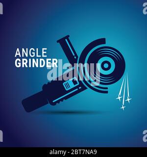 Manual angle grinder vector image. Silhouette of a working angle grinder Stock Vector