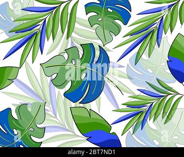 Exotic leaves pattern, rainforest. Vector background. Stock Vector