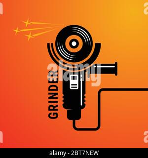 Manual angle grinder vector image. Silhouette of a working angle grinder Stock Vector