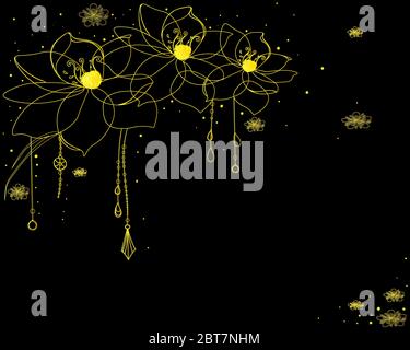 Oriental premium vintage gold frame with lotus, elegant background for invitation and greeting cards, place for text. Stock Vector