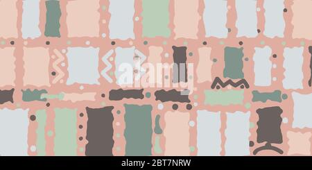 Abstract background with shapeless blurry rectangles and dots. Calm pastel colors - shades of pink, orange, green, gray. Horizontal avant-garde wallpa Stock Vector