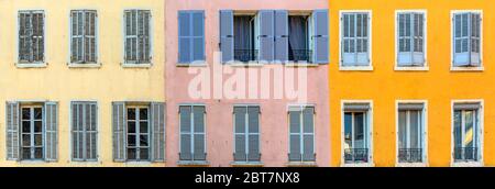 Panorama shot of close up of building facades Stock Photo