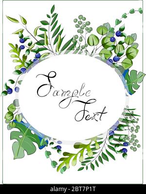 Wedding floral watercolor style double invite, save the date card design with forest greenery herbs, leaves. natural, botanical, elegant template Stock Vector