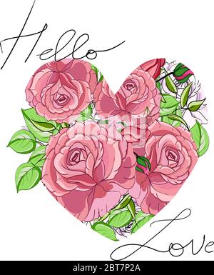 Border of flowers in provance style as made of heart. illustration. Stock Vector