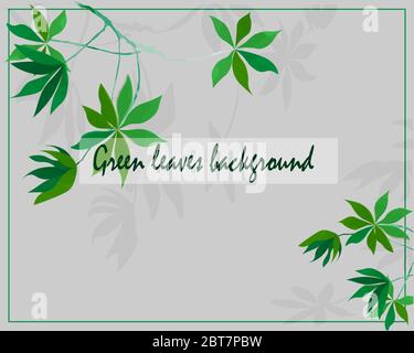 The green leaves with shadows on gray background. Watercolor effect . Stock Vector
