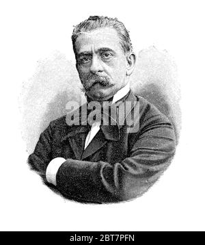 Engraving portrait of Paolo Ferrari (1822 - 1889), Italian dramatist author of  numerous successful works,comedies and dramas Stock Photo