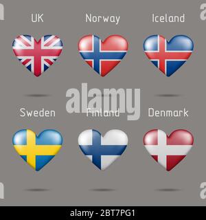 European flags in the shape of a heart Stock Vector