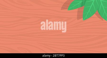 Background with wooden desk surface and home plant. Stock Vector