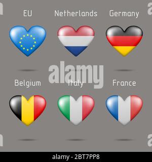 Heart shaped european flags Stock Vector