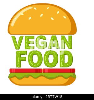 Vegan food. Healthy burger made from organic green ingredients. Vegan burger logo design idea. Isolated vector illustration on white background. Stock Vector