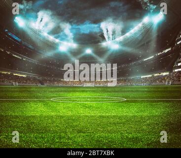 Football stadium with the stands full of fans waiting for the night ...
