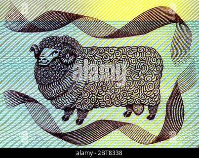 A merino ram on the old Australian $2 bank note featuring John MacArthur Stock Photo