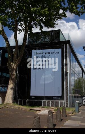 Bill boards thanking the delivery drivers during the Covid-19 pandemic along the A4 Great West Road in Hammersmith West London, England UK Stock Photo