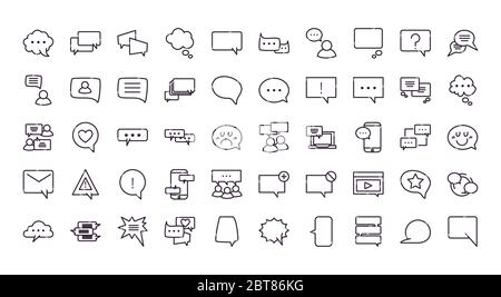 Communication bubbles line style icon set design, Message discussion conversation and chatting theme Vector illustration Stock Vector