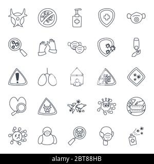 line style icon set design of Medical care and covid 19 virus theme Vector illustration Stock Vector