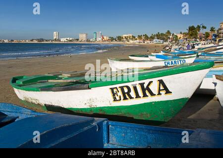 Fishing Boats on Playa Norte, Mazatlan, Sinaloa State, Mexico Stock Photo