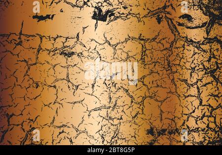 Distressed golden overlay texture of cracked concrete, stone or asphalt. grunge background. abstract halftone vector illustration Stock Vector