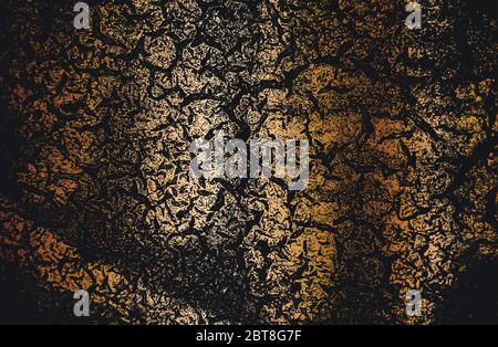 Distressed golden overlay texture of cracked concrete, stone or asphalt. grunge background. abstract halftone vector illustration Stock Vector