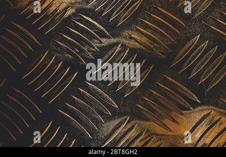 Distressed golden overlay texture of rusted peeled metal. grunge background. abstract halftone vector illustration Stock Vector