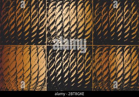 Distress golden grunge vector texture of wicker rope. Black and white background. EPS 8 illustration Stock Vector
