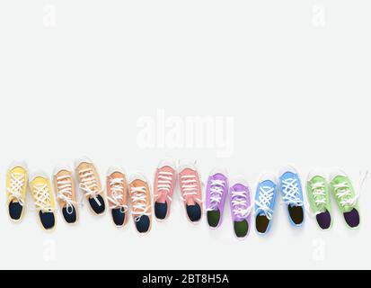 Colorful bright sneakers on a white background. Stock Photo