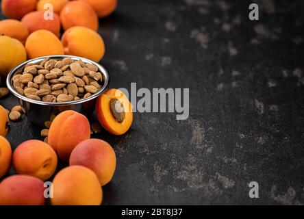 Portion of shelled Apricot Kernels (close up shot; selective focus) Stock Photo