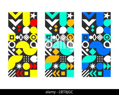 Label for wine in Bauhaus style. Abstract geometric background in Memphis style Stock Vector