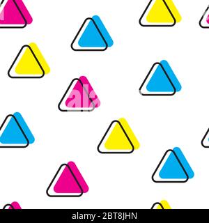 Seamless CMYK pattern. Cyan, magenta and yellow colors on white background. Template for print, fabric or textile, print house wallpaper Stock Vector