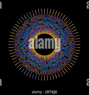 Sunburst on balck background. Round graphic design element. Vector line circle frame Stock Vector