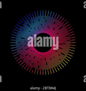 Sunburst on balck background. Round graphic design element. Vector line circle frame Stock Vector
