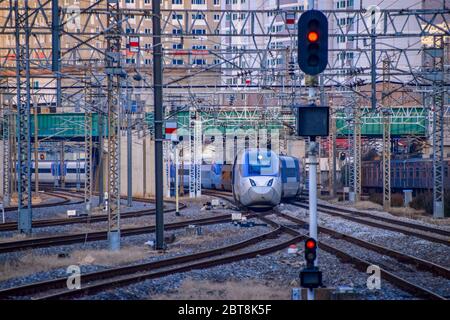 Seoul,South Korea 1/12/2020 High speed bullet trains (KTX) approaching at the Yongsan station in Seoul Stock Photo