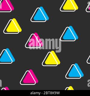 Seamless CMYK pattern. Cyan, magenta and yellow colors on black background. Template for print, fabric or textile, print house wallpaper Stock Vector