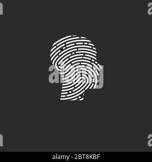 Logo security. Profile of person with fingerprint in his head. Info security icon. ID sign Stock Vector