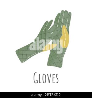 Gardening gloves vector icon in flat style with texture. Cartoons illustration of green gloves for garden on white background. Farming hand protection Stock Vector