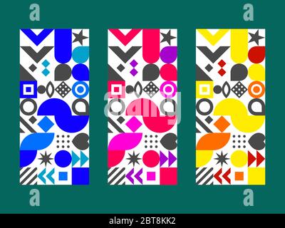 Label for wine in Bauhaus style. Abstract geometric background in Memphis style Stock Vector