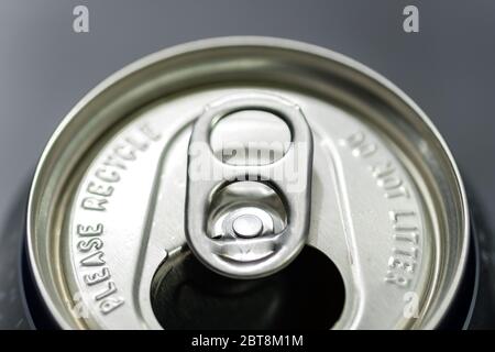 Beer Can Ring Pull, close up - open beer cans with locking ring Stock Photo