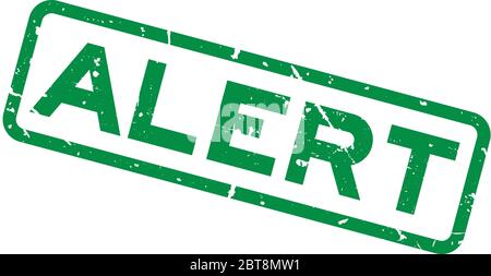 Grunge green alert word square rubber seal stamp on white background Stock Vector