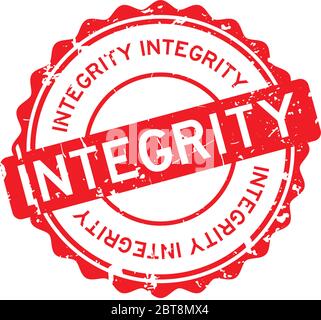 Grunge red integrity word round rubber seal stamp on white background Stock Vector