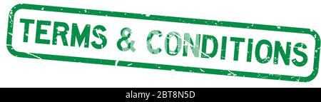 Grunge green terms and conditions square rubber seal stamp on white background Stock Vector