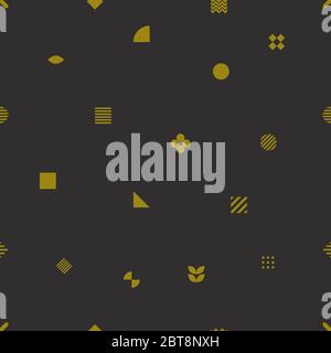 Seamless luxury gold and black memphis style pattern for textile, print, wrapping paper. Geometric shapes black background Stock Vector