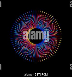 Sunburst on balck background. Round graphic design element. Vector line circle frame Stock Vector