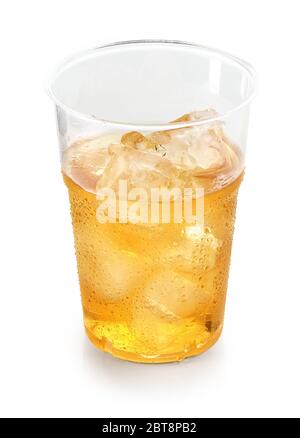 iced drink in plastic take away cup isolated on white background Stock Photo