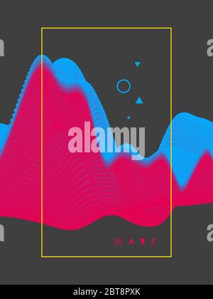 Big data graph visualization. Sound wave. Abstract background with dynamic particles. Connection structure. 3d vector illustration for placards, flyer Stock Vector