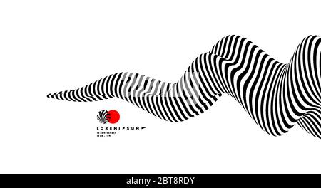 Black and white design. Pattern with optical illusion. Abstract 3D geometrical background. Vector illustration. Stock Vector
