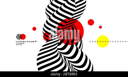 Black and white design. Pattern with optical illusion. Abstract 3D geometrical background. Vector illustration. Stock Vector