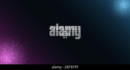 Abstract background with purple and blue neon lights. Flying glowing dust. Light effect. Magical glitters. Vector illustration. EPS 10 Stock Vector