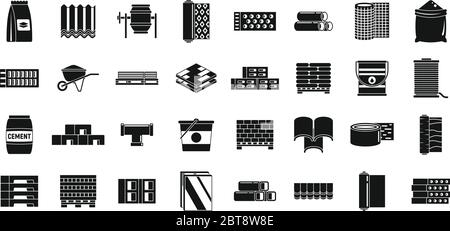 Building construction materials icons set. Simple set of building construction materials vector icons for web design on white background Stock Vector