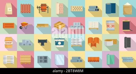 Construction materials icons set. Flat set of construction materials vector icons for web design Stock Vector