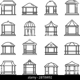 Summer gazebo icons set. Outline set of summer gazebo vector icons for web design isolated on white background Stock Vector